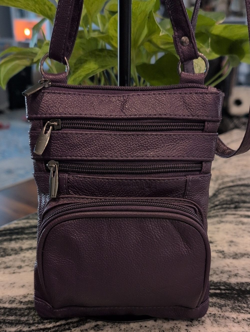 Vegan Leather Crossbody Bag With Gunmetal Hardware